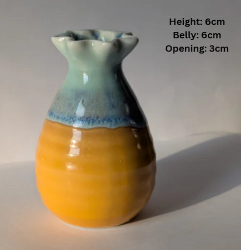 Yellow & Blue Two-Tone Ceramic Mini Bud Vase | Add Warmth and Joy to Small, Dark Nooks