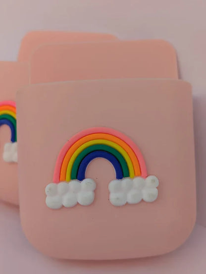 Pink Rainbow Plastic Wall Mount Phone Holder | Save Space & Secure Charging at the Outlet