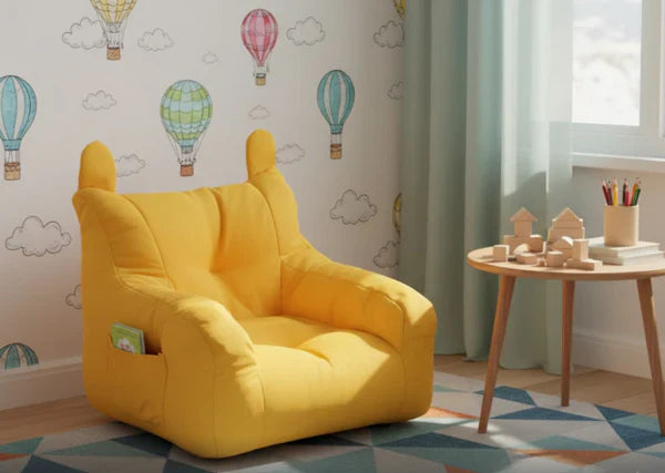 Small Yellow Kids Sofa | Providing Safe, Soft Comfort for Play and Rest.