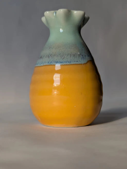 Yellow & Blue Two-Tone Ceramic Mini Bud Vase | Add Warmth and Joy to Small, Dark Nooks