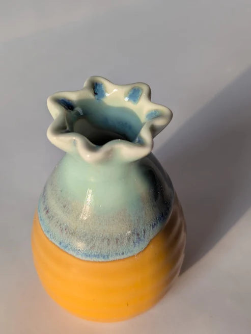 Yellow & Blue Two-Tone Ceramic Mini Bud Vase | Add Warmth and Joy to Small, Dark Nooks