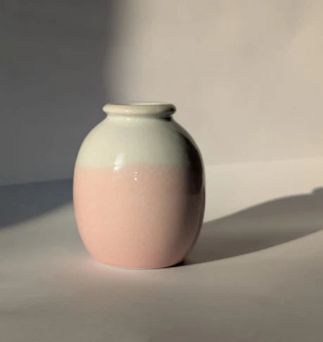 Two-Tone Pink Glazed Mini Ceramic Vase | A Subtle Pop of Color for Neutral Interiors