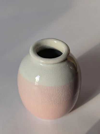 Two-Tone Pink Glazed Mini Ceramic Vase | A Subtle Pop of Color for Neutral Interiors