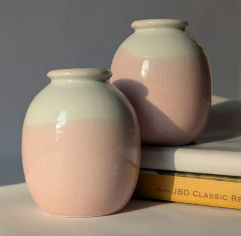 Two-Tone Pink Glazed Mini Ceramic Vase | A Subtle Pop of Color for Neutral Interiors