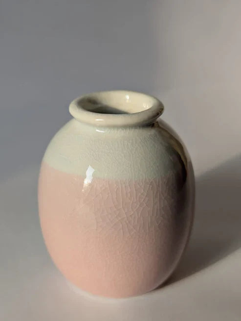 Two-Tone Pink Glazed Mini Ceramic Vase | A Subtle Pop of Color for Neutral Interiors