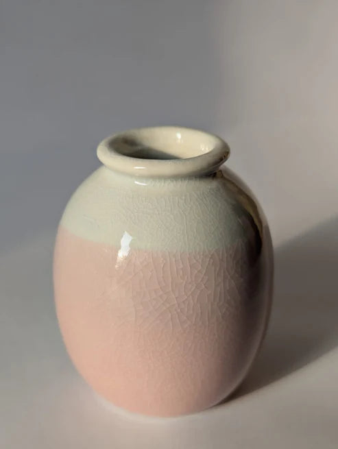Two-Tone Pink Glazed Mini Ceramic Vase | A Subtle Pop of Color for Neutral Interiors