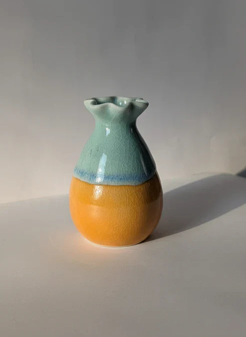 Yellow & Blue Two-Tone Ceramic Mini Bud Vase | Add Warmth and Joy to Small, Dark Nooks